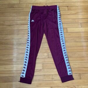 Kappa Banda Track Pants Burgundy Maroon Logo Tape Joggers Mens Large Slim Fit